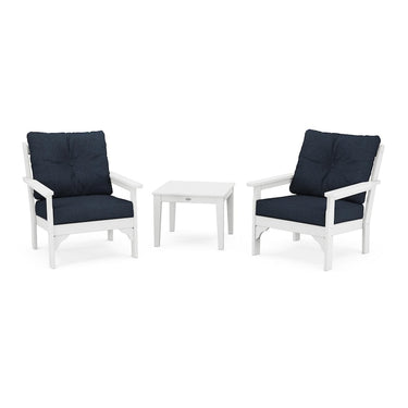 POLYWOOD Vineyard 3-Piece Deep Seating Set - White / Marine Indigo